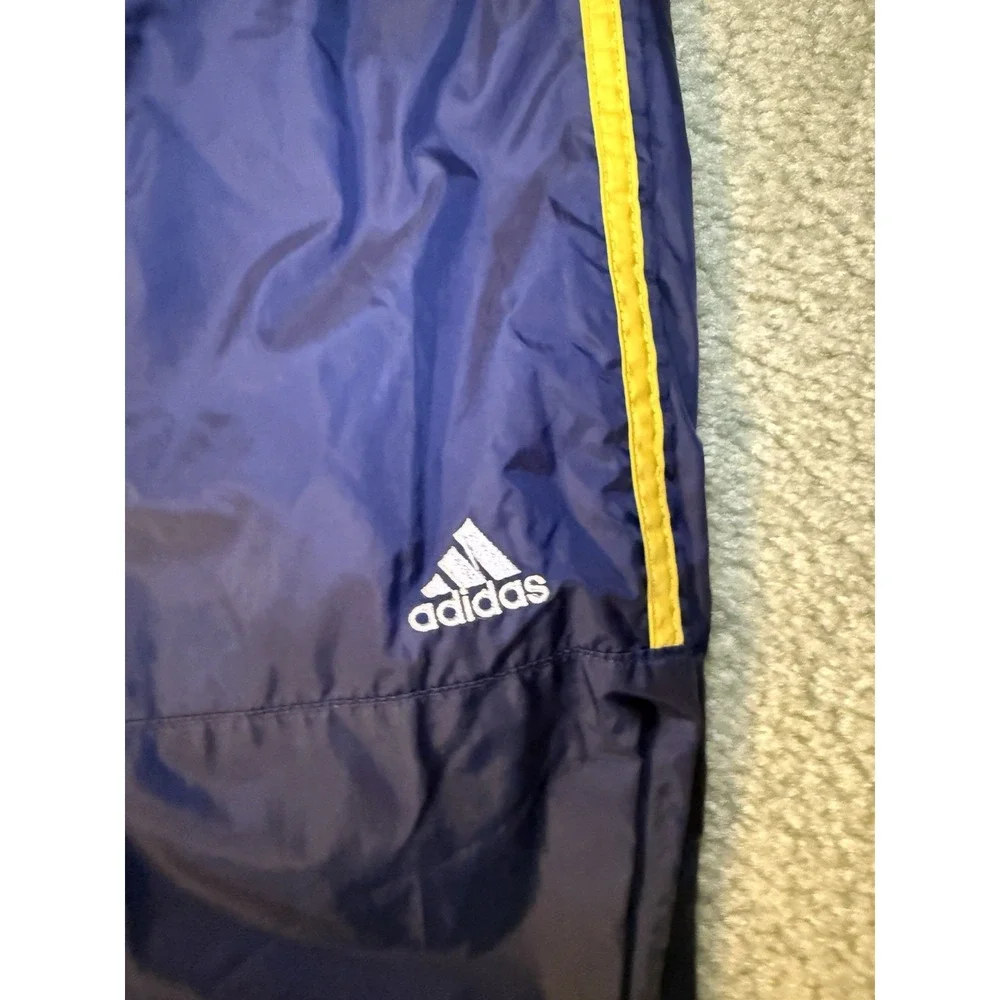 Vintage Y2K Adidas Navy Blue Yellow Stripes Nylon Windbreaker Pants size 2XL